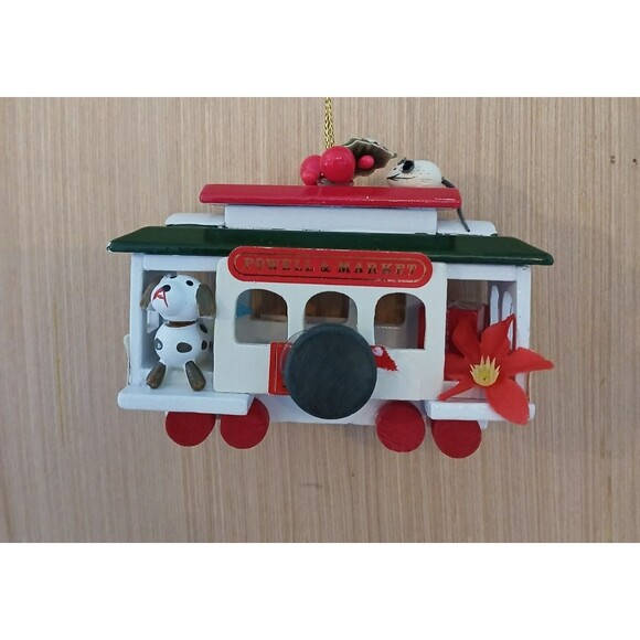 Dog on Choo Choo Train Christmas Ornament Wooden Holiday Tree Decoration - Picture 2 of 10